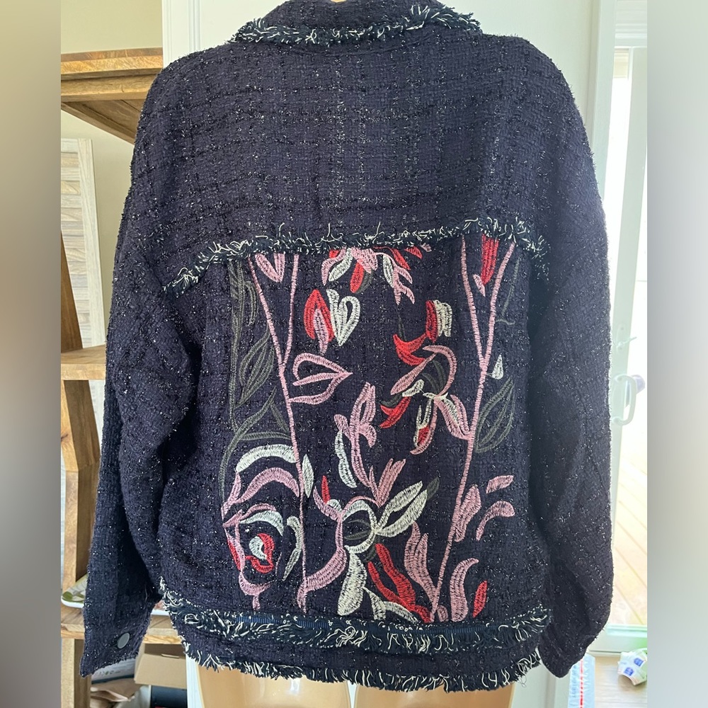 Anthropologie Foxiedox Embroidered Sequin Navy Tweed Jacket Size S NWT - Picture 12 of 13